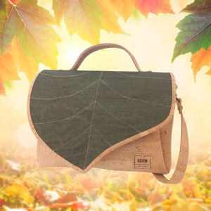 Cork Leaf Satchel, New Collection -Cork bag, black fabric, vegan bag, handbags, Organic,  made in Portugal